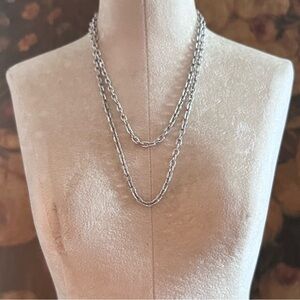 Vintage Silver Tone Textured Crinkle Cable Chain Necklace
